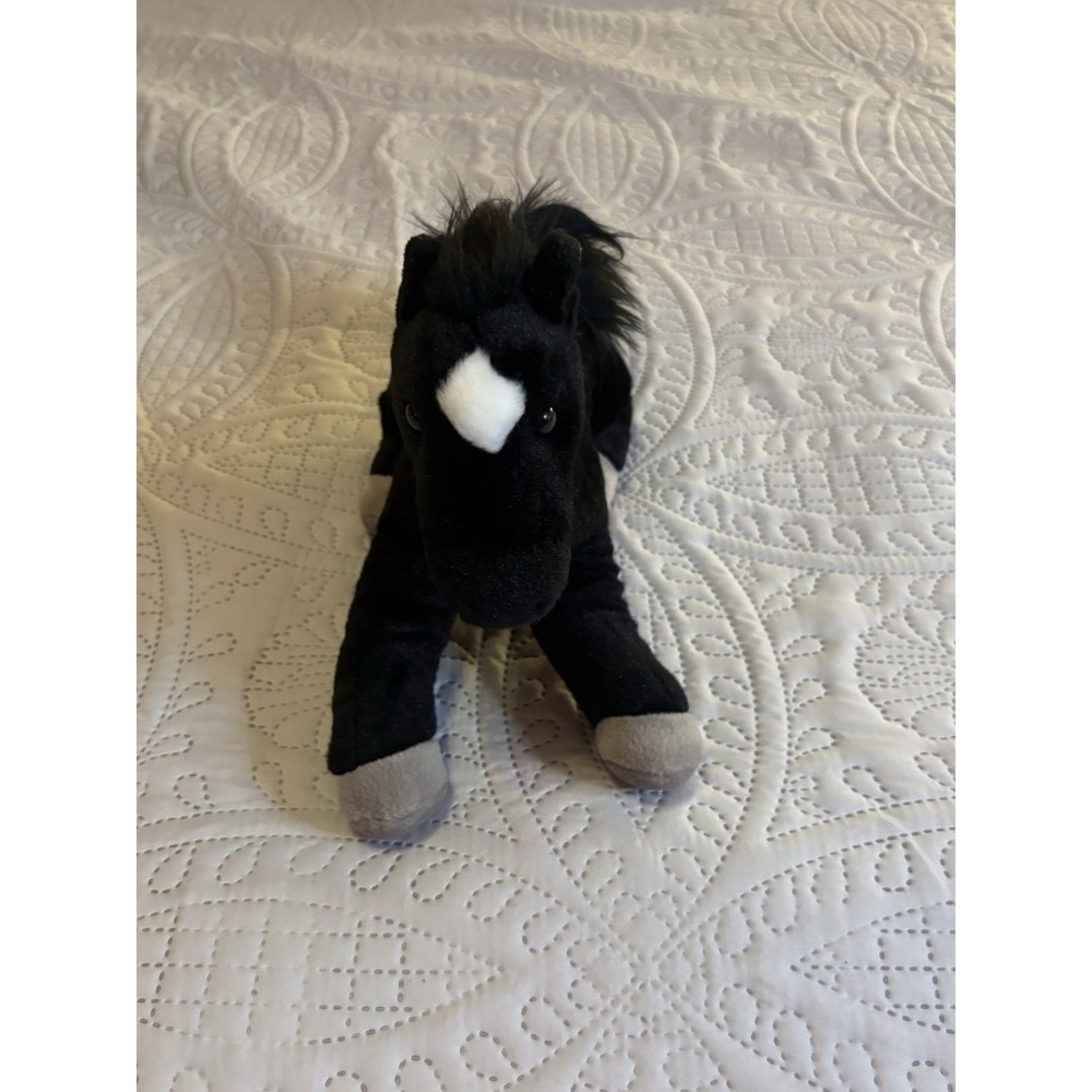 Aurora Flopsie "Blackjack" Horse Plush Toy 12" White Spot Super Soft
